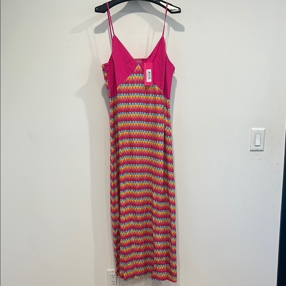 Terez Colorful daiquiri crochet and pink color block Striped Maxi Dress XL NEW - Picture 2 of 7